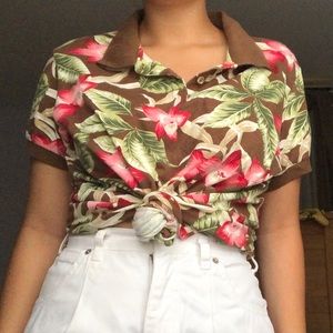 brown hawaiian polo shirt